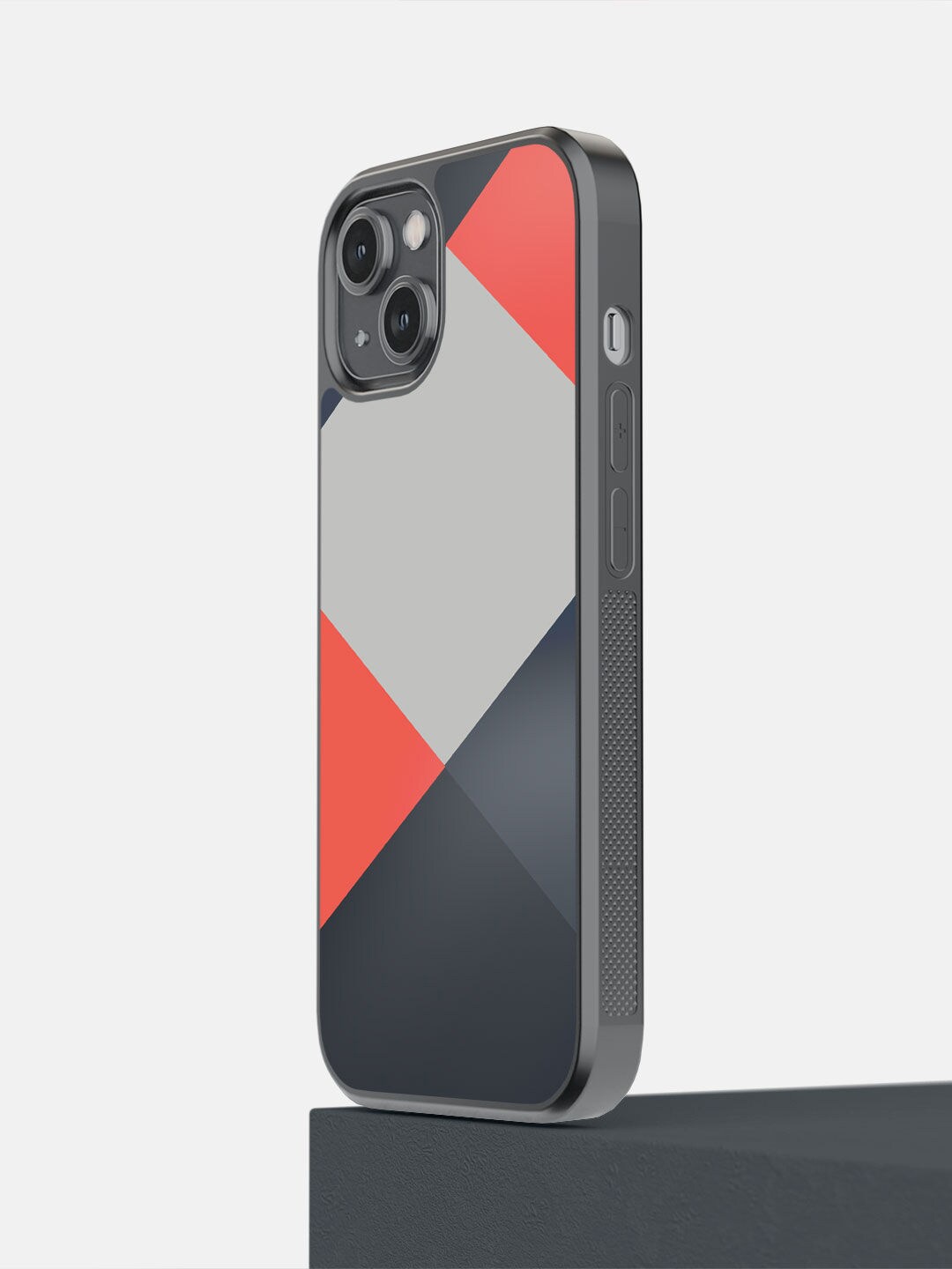 macmerise Grey & Coral-Pink Printed Criss Cross iPhone 14 Bumper Phone Back Case