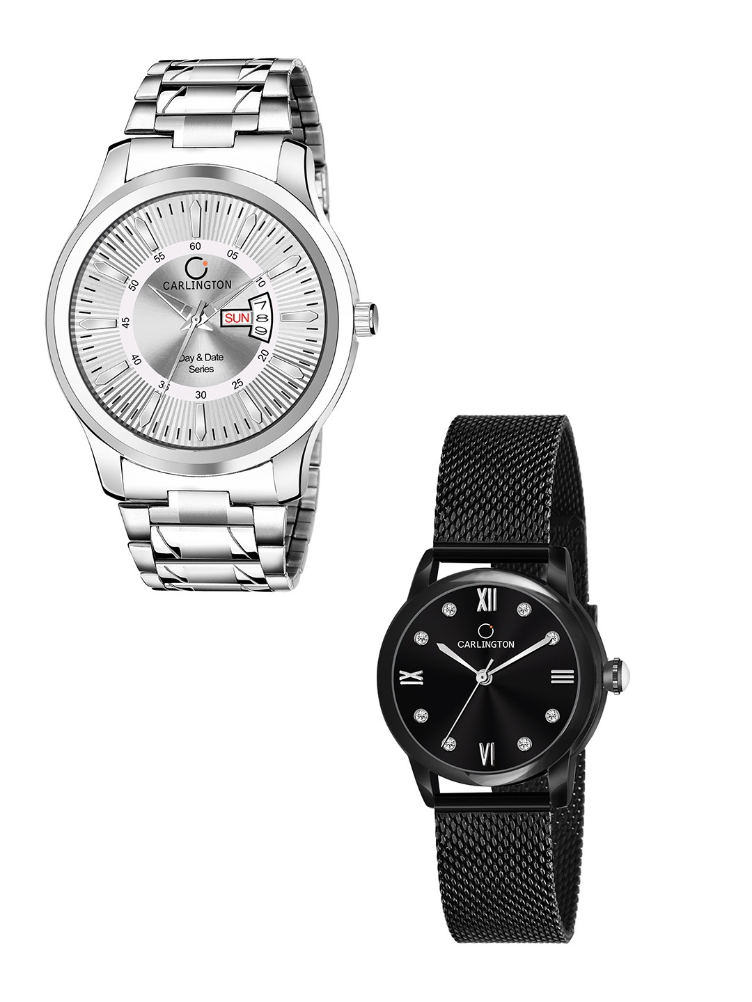 CARLINGTON Silver & Black Embellished Dial & Bracelet Style Straps Analogue Couple Watches
CARLINGTON Silver & Black Embellished Dial & Bracelet Style Straps Analogue Couple Watches