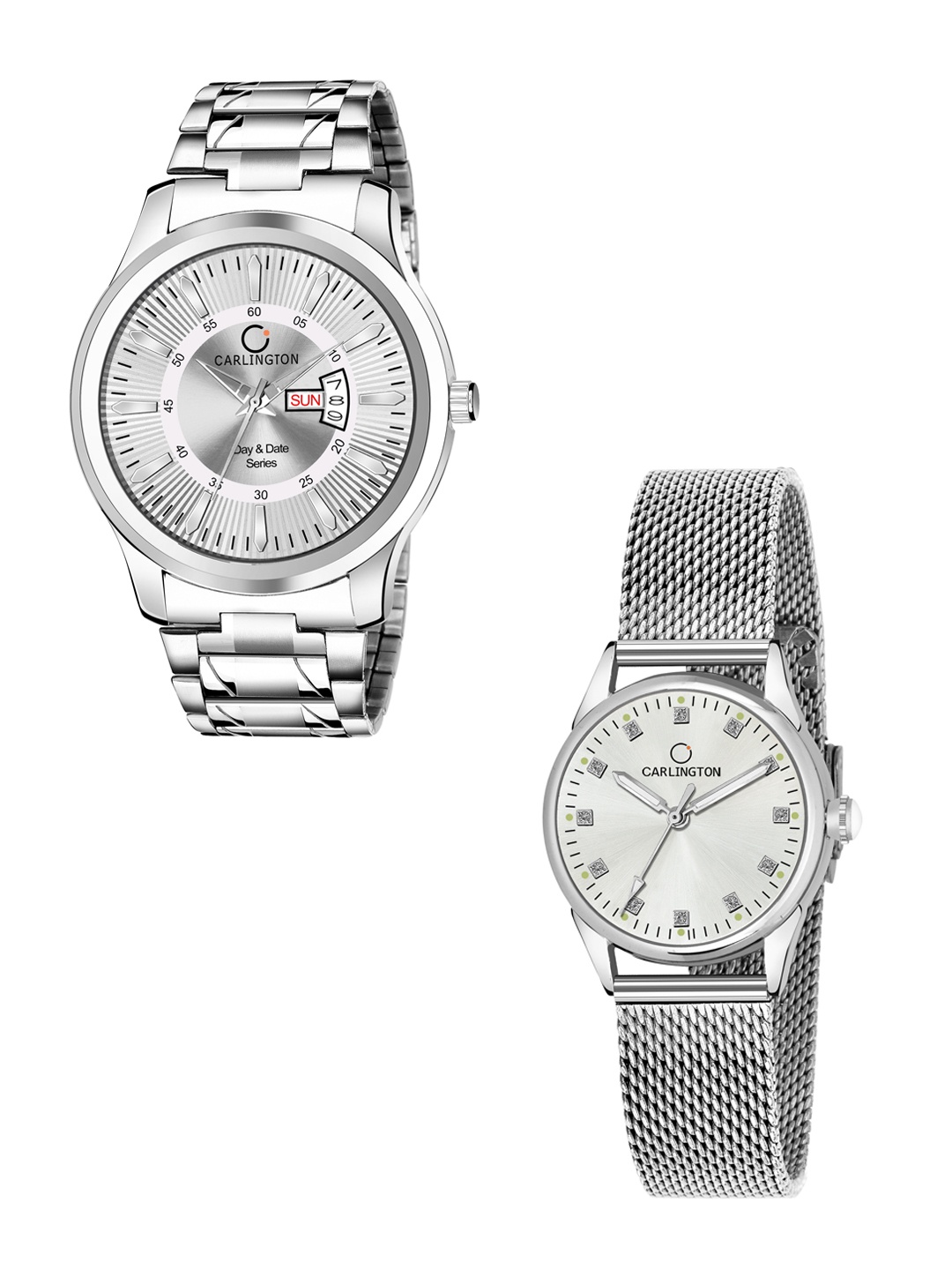 CARLINGTON Pack Of 2 Bracelet Style Analogue His and Her Watch Combo G01 Silver-CT2003
CARLINGTON Pack Of 2 Bracelet Style Analogue His and Her Watch Combo G01 Silver-CT2003