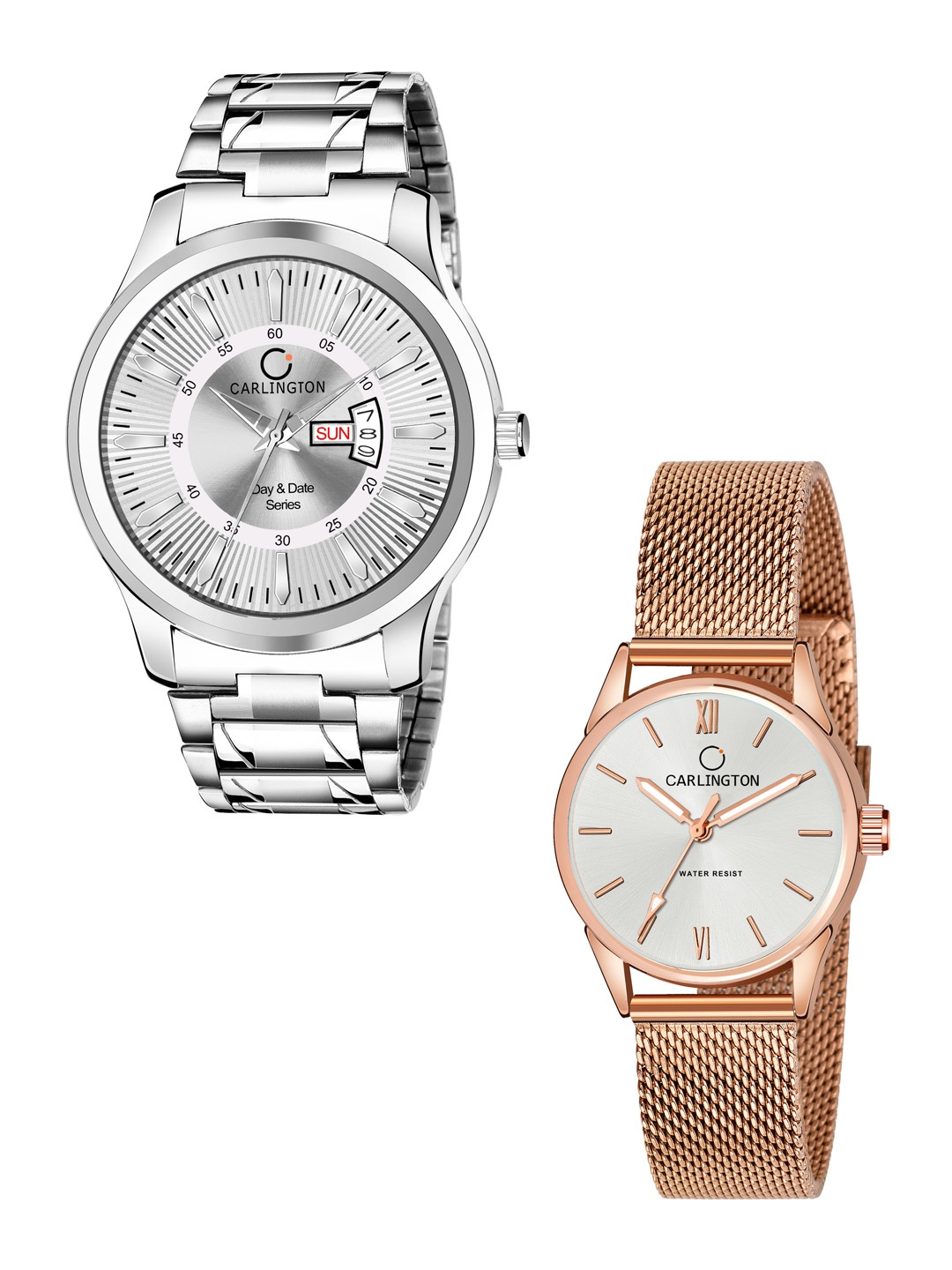CARLINGTON Pack Of 2 Bracelet Style Analogue His & Her Watch Combo G01 Silver-CT2008
CARLINGTON Pack Of 2 Bracelet Style Analogue His & Her Watch Combo G01 Silver-CT2008
