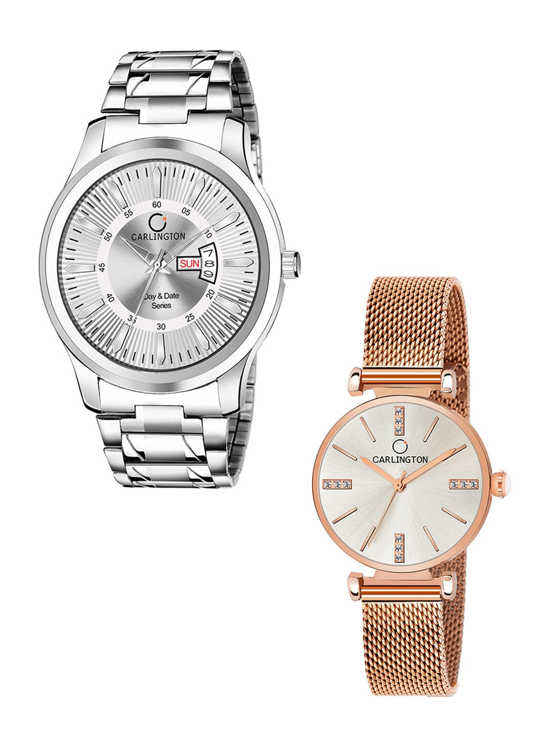 CARLINGTON Pack Of 2 Bracelet Style Analogue His & Her Watch Combo G01 Silver-CT2011
CARLINGTON Pack Of 2 Bracelet Style Analogue His & Her Watch Combo G01 Silver-CT2011