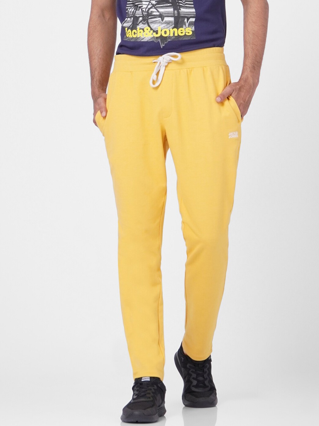 Jack & Jones Men Yellow Solid Cotton Track Pants