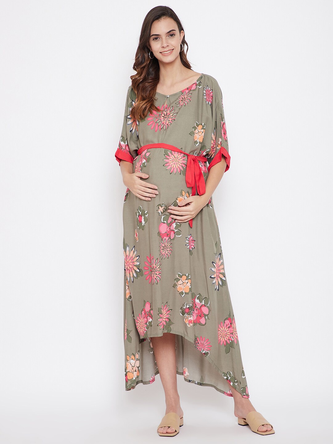 The Kaftan Company Women Olive Green Floral Keyhole Neck Maternity A-Line Maxi Dress
The Kaftan Company Women Olive Green Floral Keyhole Neck Maternity A-Line Maxi Dress