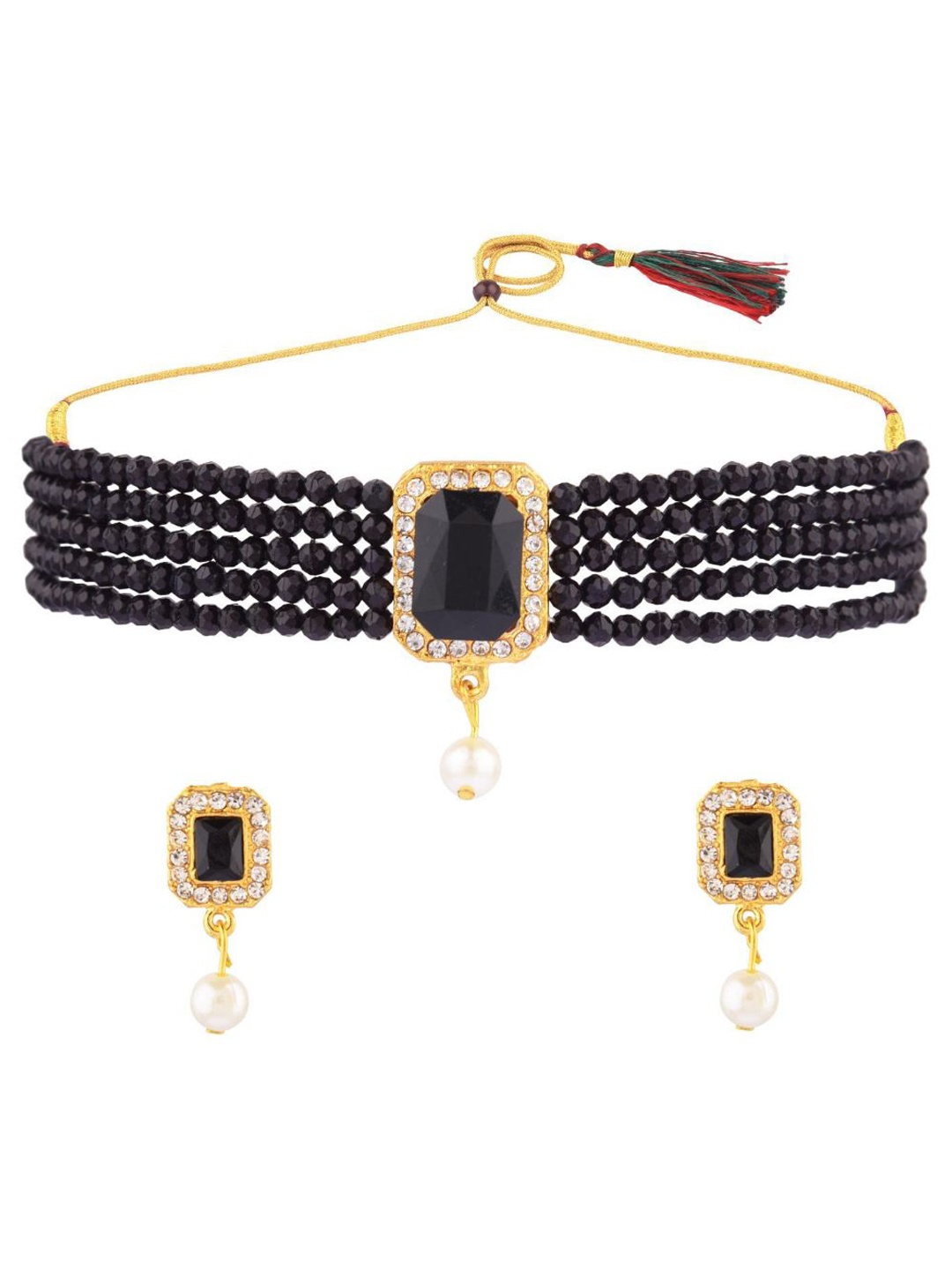 Efulgenz Gold-Toned & Black Crystal Studded & Pearl Beaded Gold-Plated Jewellery Set
Efulgenz Gold-Toned & Black Crystal Studded & Pearl Beaded Gold-Plated Jewellery Set
