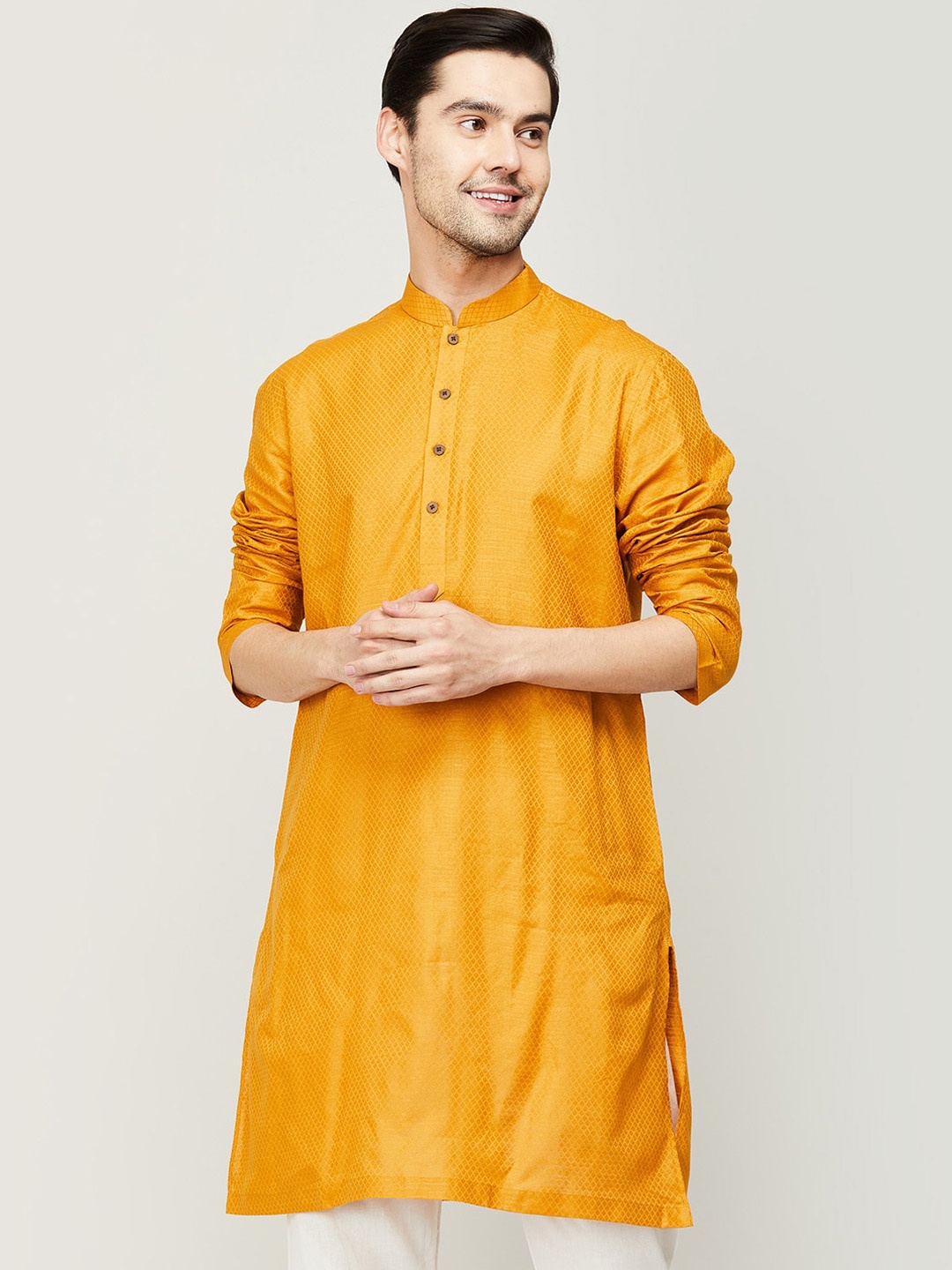 Melange by Lifestyle Woven Design Mandarin Collar Straight Regular Cotton Kurta, Mustard
Melange by Lifestyle Woven Design Mandarin Collar Straight Regular Cotton Kurta, Mustard