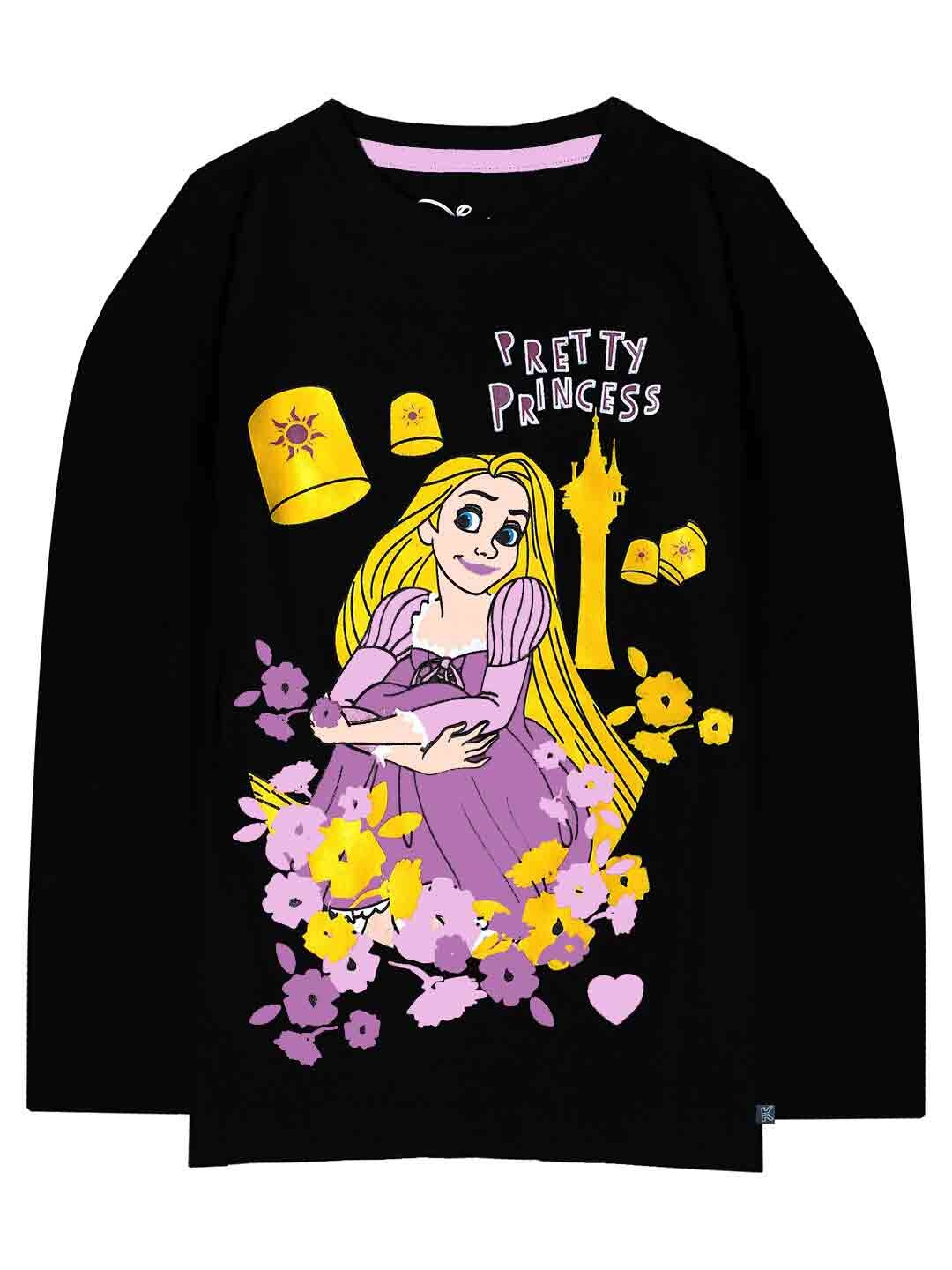 KINSEY Girls Black Printed Cotton T-shirt