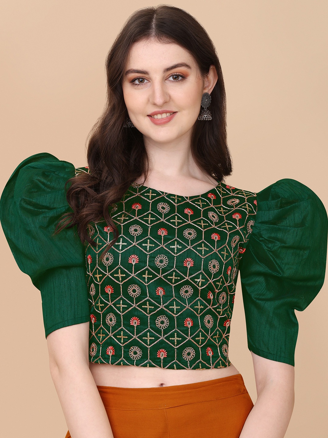 Paralians Green Print Crop Top