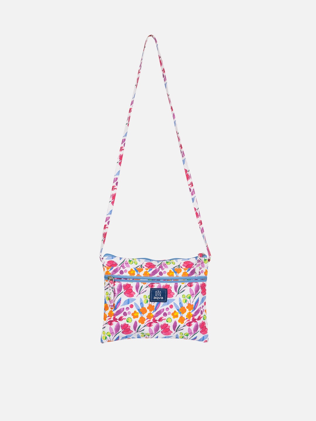 AQVA Blue Cotton Floral Printed Shopper Sling Bag