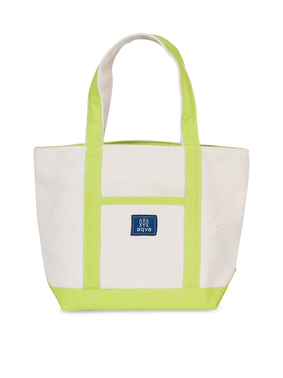 AQVA White Cotton Colourblocked Shopper Handheld Bag