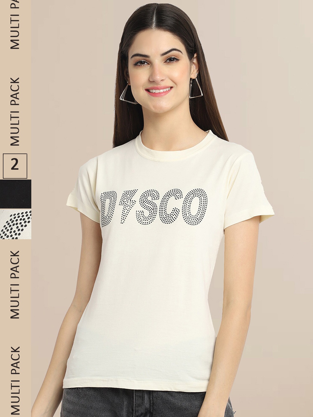Fabflee Women Cream-Coloured & Black Pack of 2 Typography Printed Cotton T-shirts
Fabflee Women Cream-Coloured & Black Pack of 2 Typography Printed Cotton T-shirts