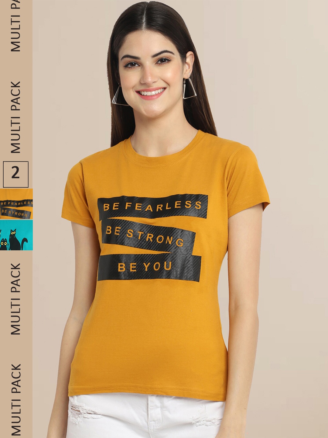 Fabflee Women Mustard Yellow & Turquoise Blue Pack of 2 Typography Printed Cotton T-shirts
Fabflee Women Mustard Yellow & Turquoise Blue Pack of 2 Typography Printed Cotton T-shirts