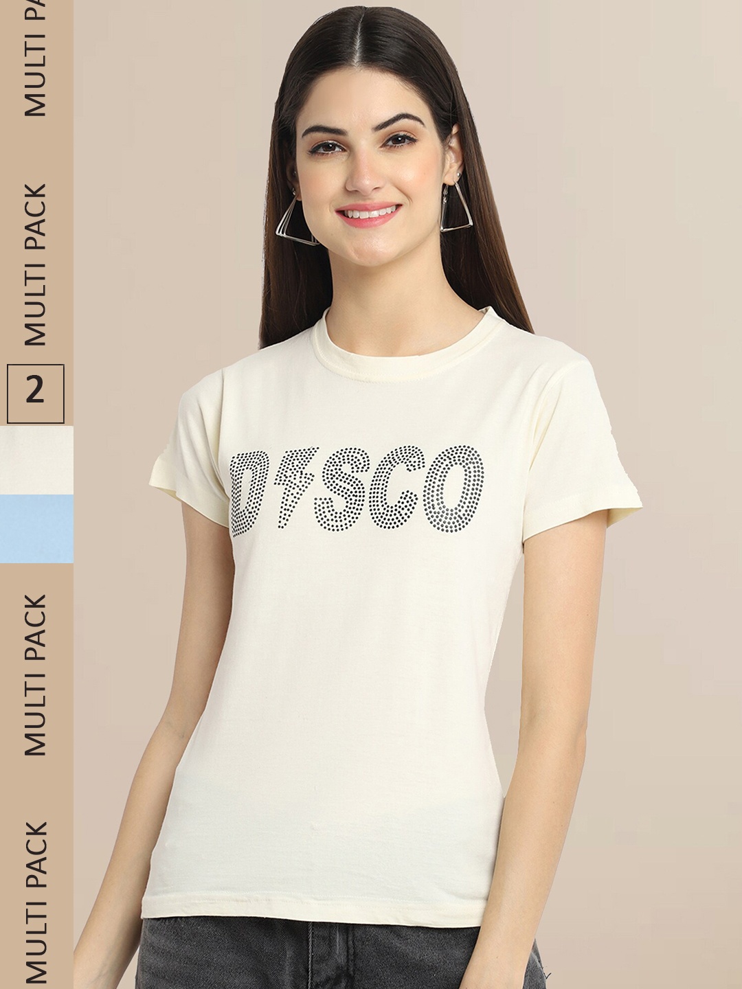 Fabflee Women Cream-Coloured & Blue Typography Printed Pack of 2 Cotton T-shirt
Fabflee Women Cream-Coloured & Blue Typography Printed Pack of 2 Cotton T-shirt