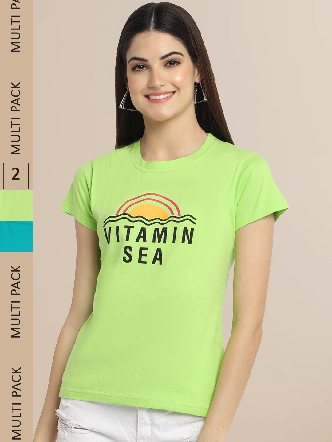 Fabflee Women Lime Green & Turquoise Blue Typography Printed Pack of 2 Cotton T-shirt
Fabflee Women Lime Green & Turquoise Blue Typography Printed Pack of 2 Cotton T-shirt