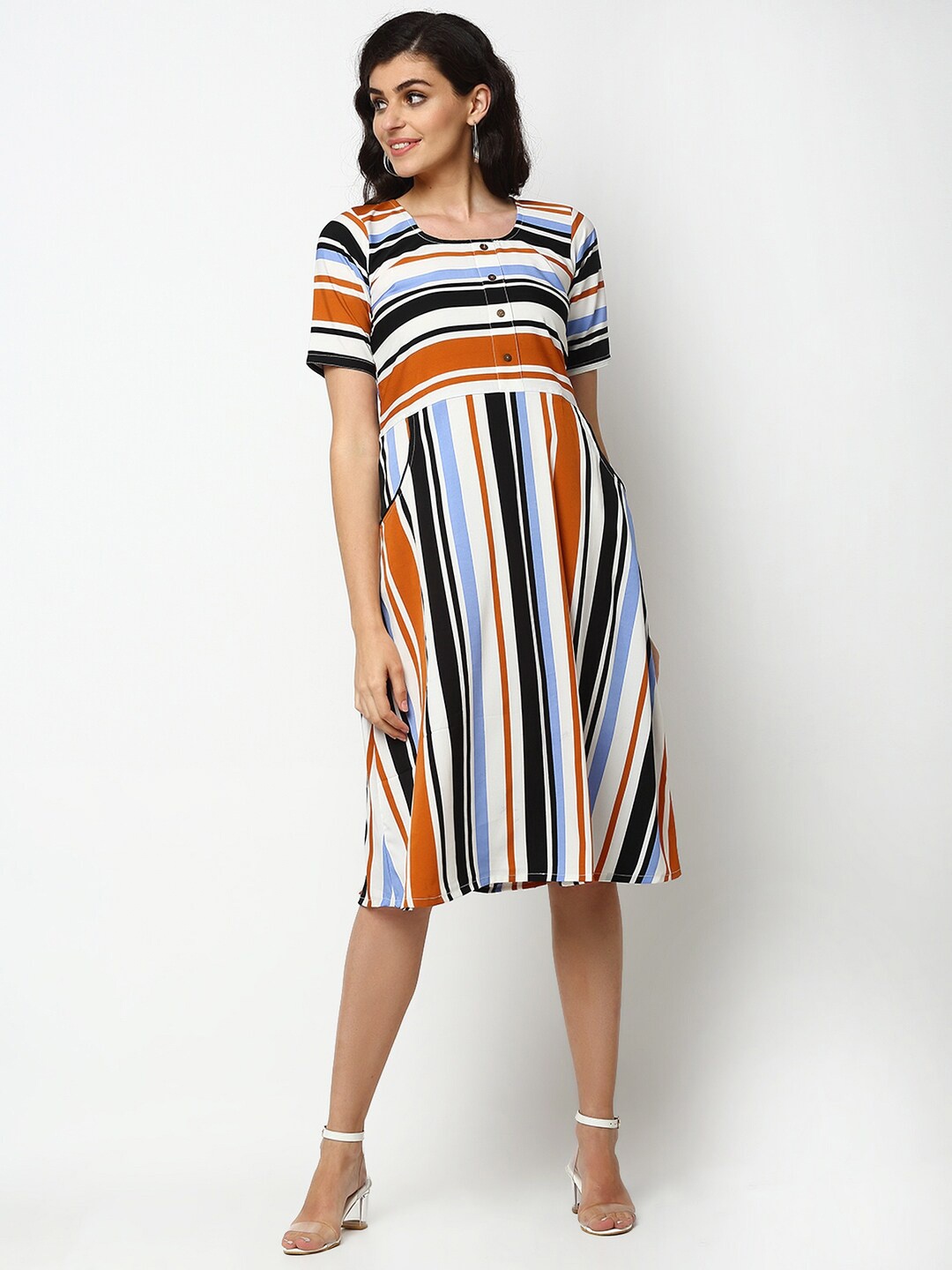 Aarsha Multicoloured Striped Crepe Dress, Multi