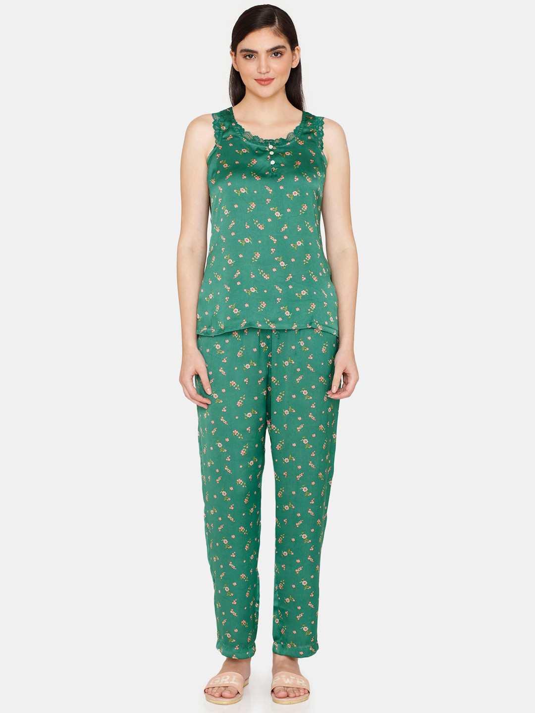 Zivame Women Green & Pink Printed Night suit
Zivame Women Green & Pink Printed Night suit