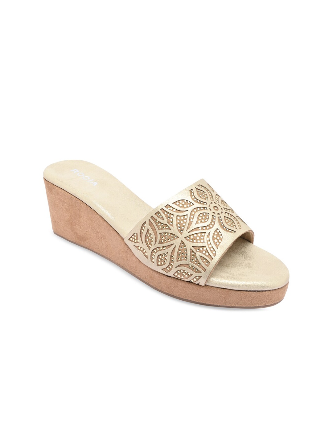 Rocia Beige Wedge Heels with Laser Cuts