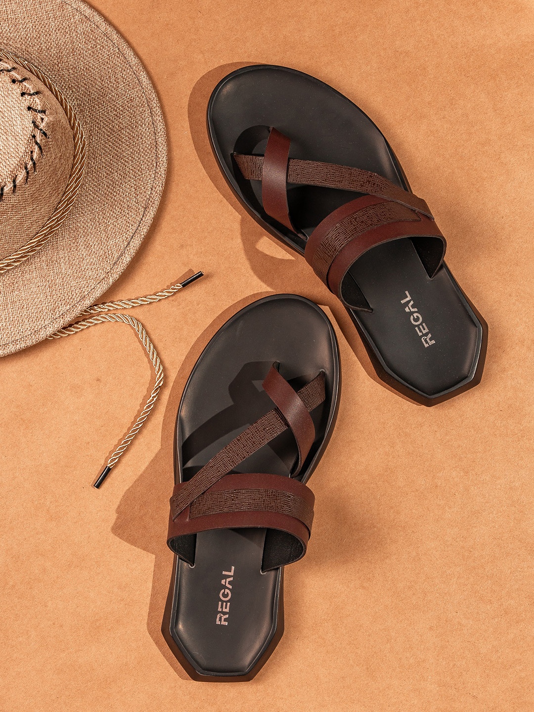 Regal Men Brown Leather Comfort Sandals