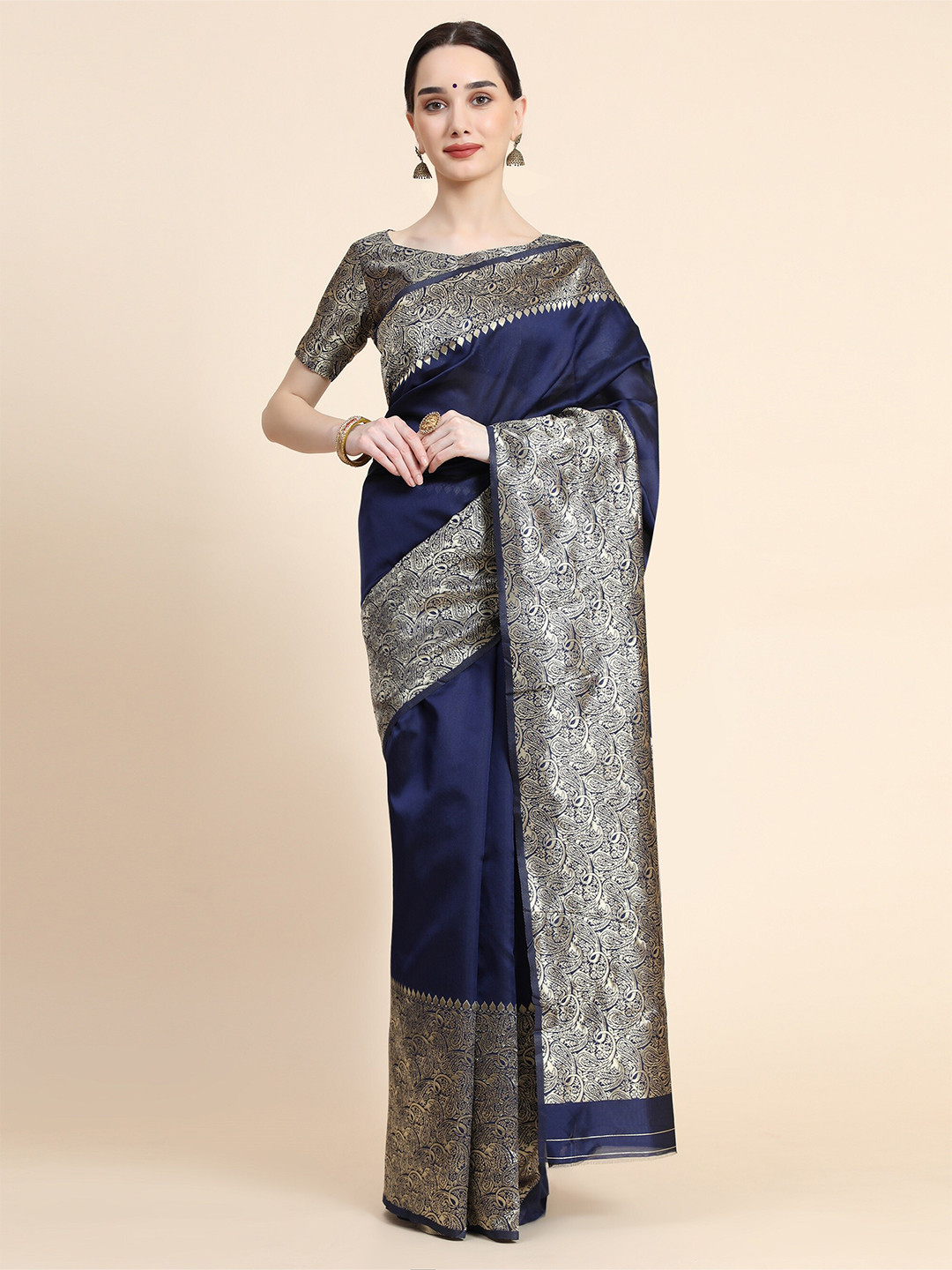 AVANTIKA FASHION Navy Blue & Gold-Toned Ethnic Motifs Zari Pure Silk Banarasi Saree
AVANTIKA FASHION Navy Blue & Gold-Toned Ethnic Motifs Zari Pure Silk Banarasi Saree