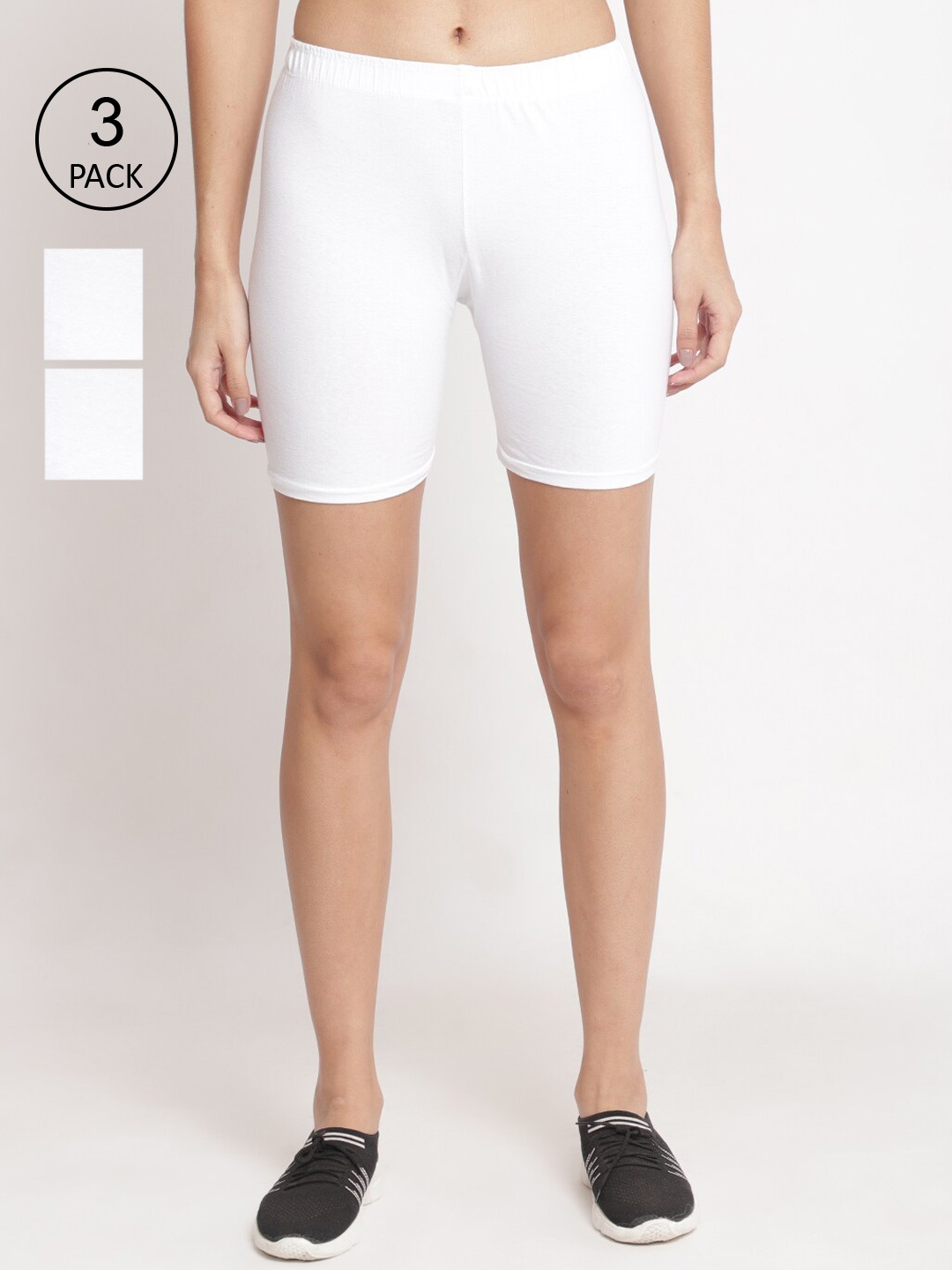 GRACIT Pack of 3 Cycling Cotton Sports Shorts, White