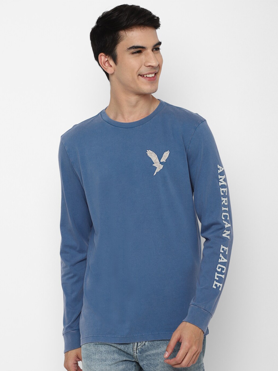 AMERICAN EAGLE OUTFITTERS Men Blue Brand Logo Printed Pure Cotton T-shirt