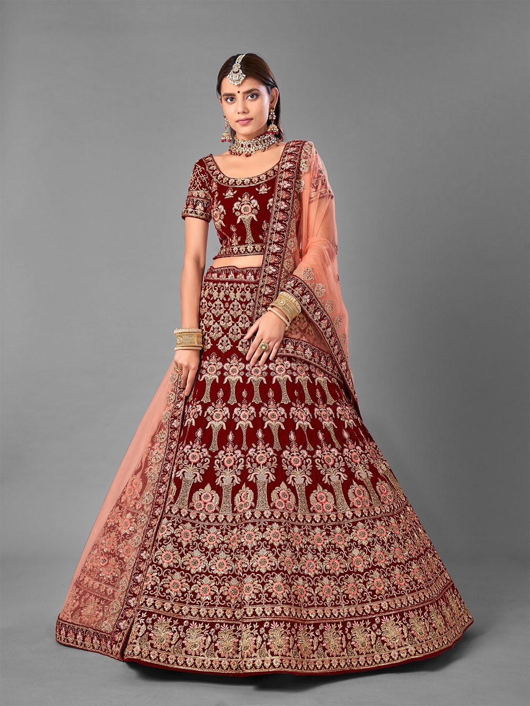 Fusionic Maroon & Gold-Toned Embroidered Semi-Stitched Lehenga & Unstitched Blouse With Dupatta
Fusionic Maroon & Gold-Toned Embroidered Semi-Stitched Lehenga & Unstitched Blouse With Dupatta