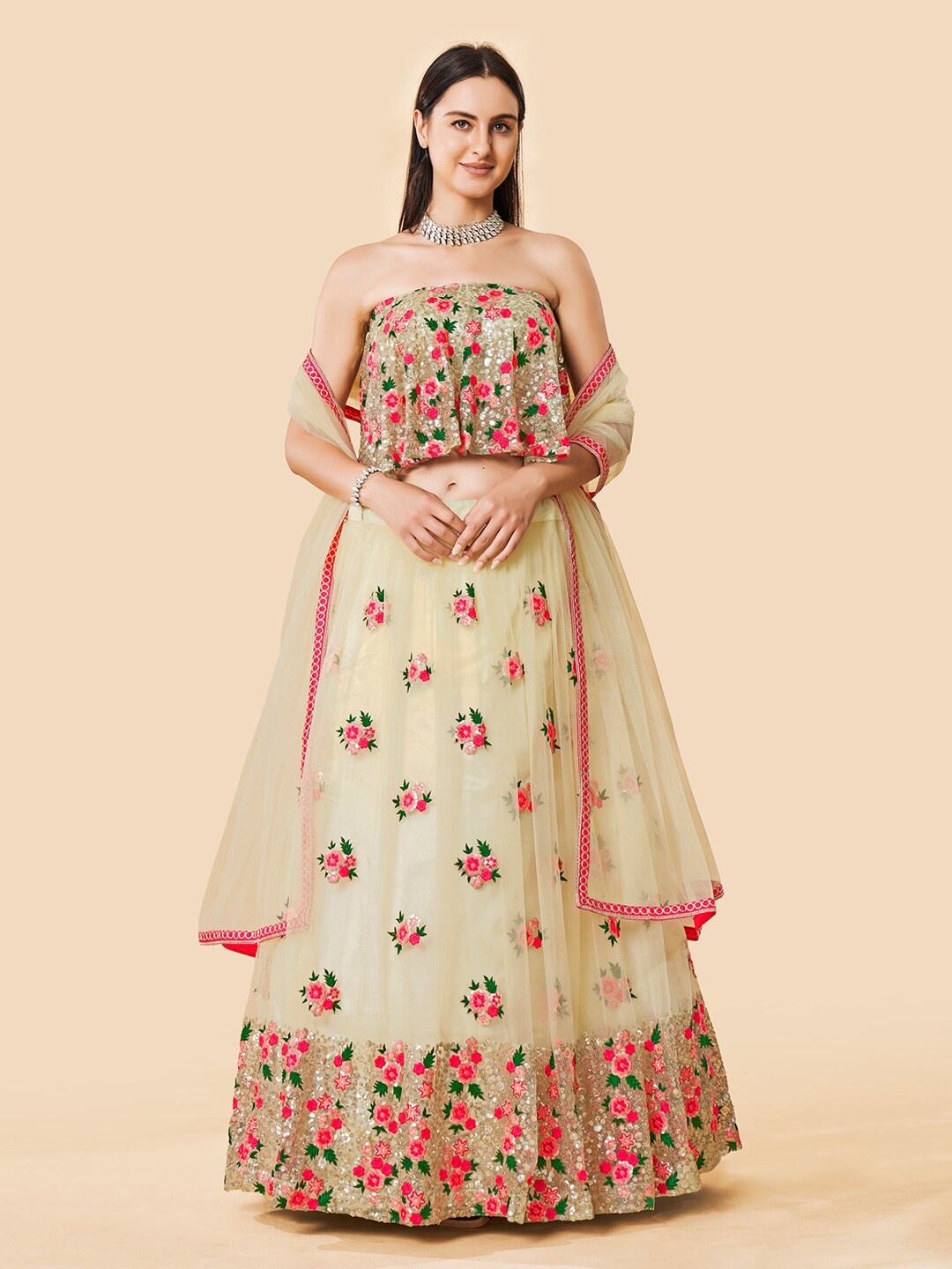Fusionic Off White & Pink Embroidered Thread Work Semi-Stitched Lehenga & Unstitched Blouse With Dupatta
Fusionic Off White & Pink Embroidered Thread Work Semi-Stitched Lehenga & Unstitched Blouse With Dupatta