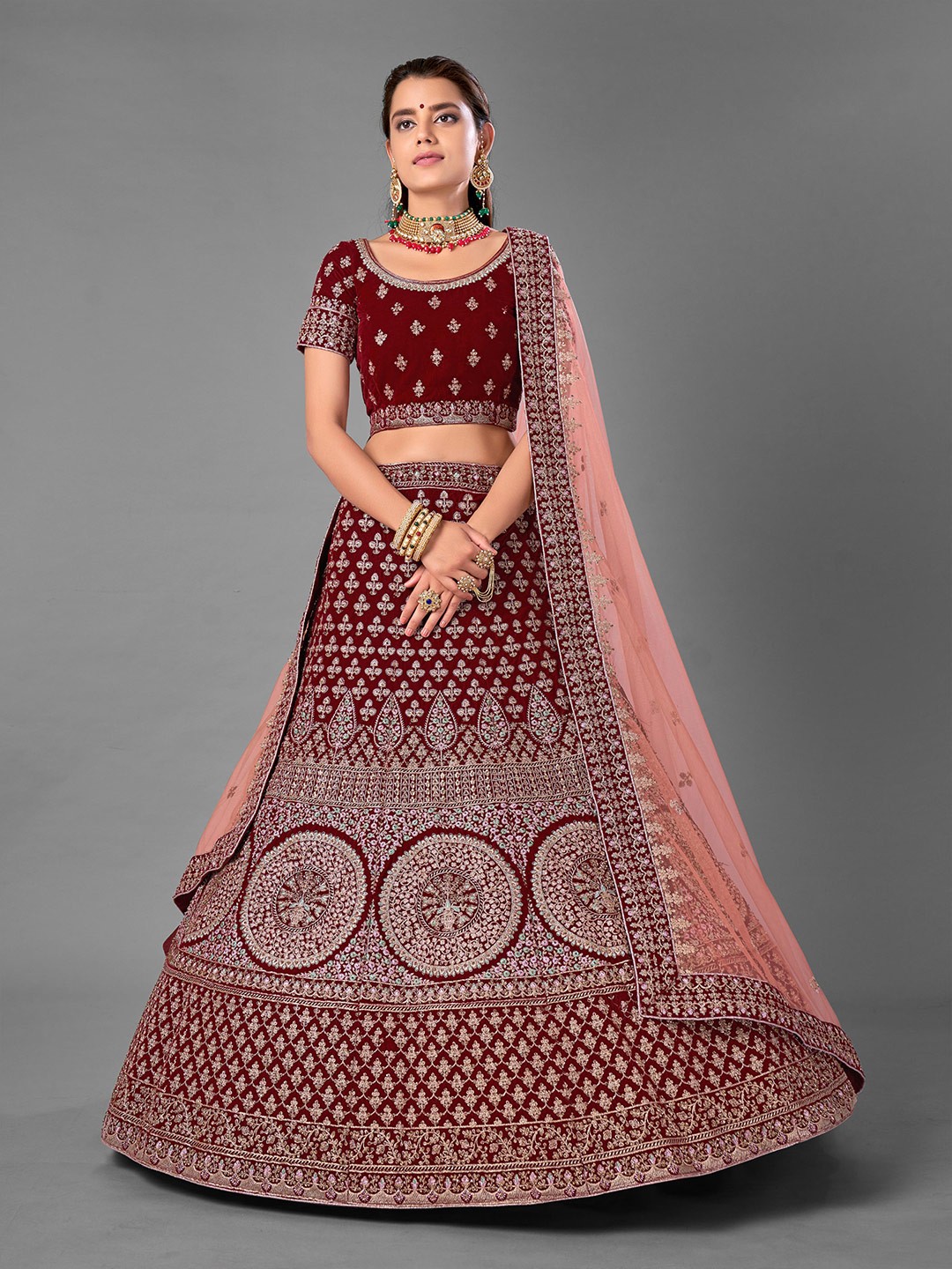 Fusionic Maroon & Pink Embroidered Thread Work Semi-Stitched Lehenga & Unstitched Blouse With Dupatta
Fusionic Maroon & Pink Embroidered Thread Work Semi-Stitched Lehenga & Unstitched Blouse With Dupatta