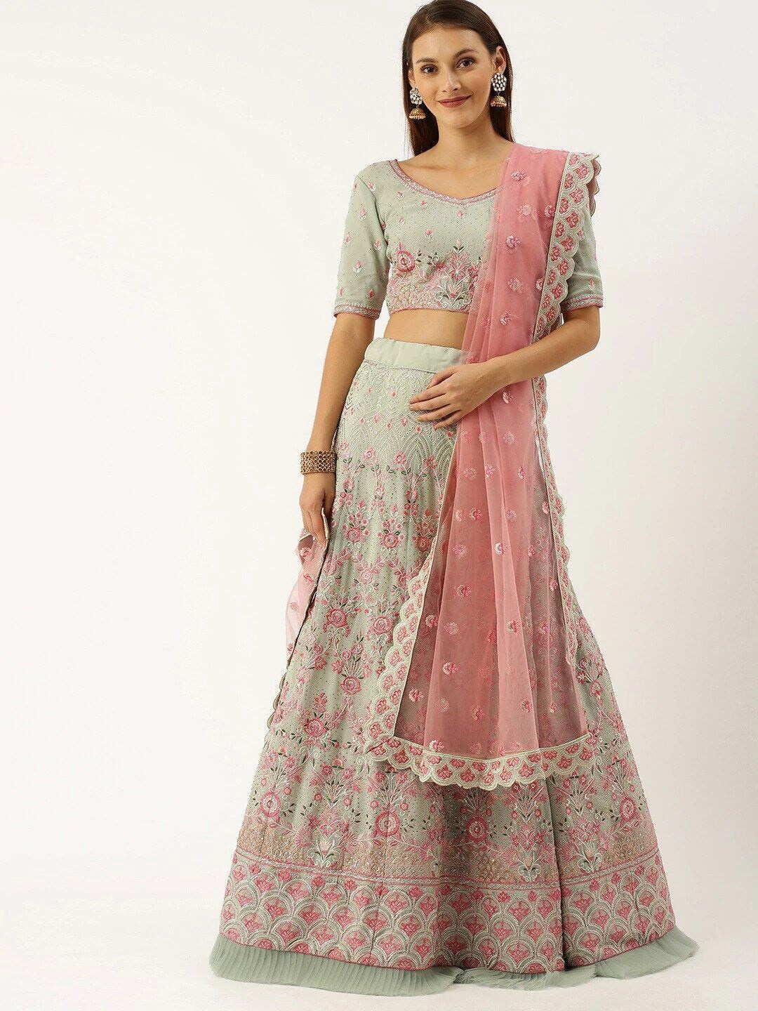 Fusionic Green & Pink Embroidered Thread Work Semi-Stitched Lehenga & Unstitched Blouse With Dupatta
Fusionic Green & Pink Embroidered Thread Work Semi-Stitched Lehenga & Unstitched Blouse With Dupatta