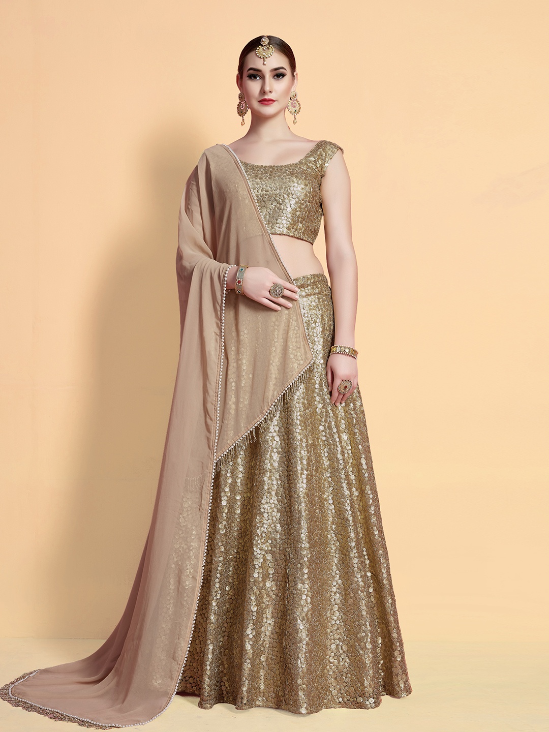 Fusionic Beige & Gold-Toned Embroidered Sequinned Semi-Stitched Lehenga & Unstitched Blouse With Dupatta
Fusionic Beige & Gold-Toned Embroidered Sequinned Semi-Stitched Lehenga & Unstitched Blouse With Dupatta