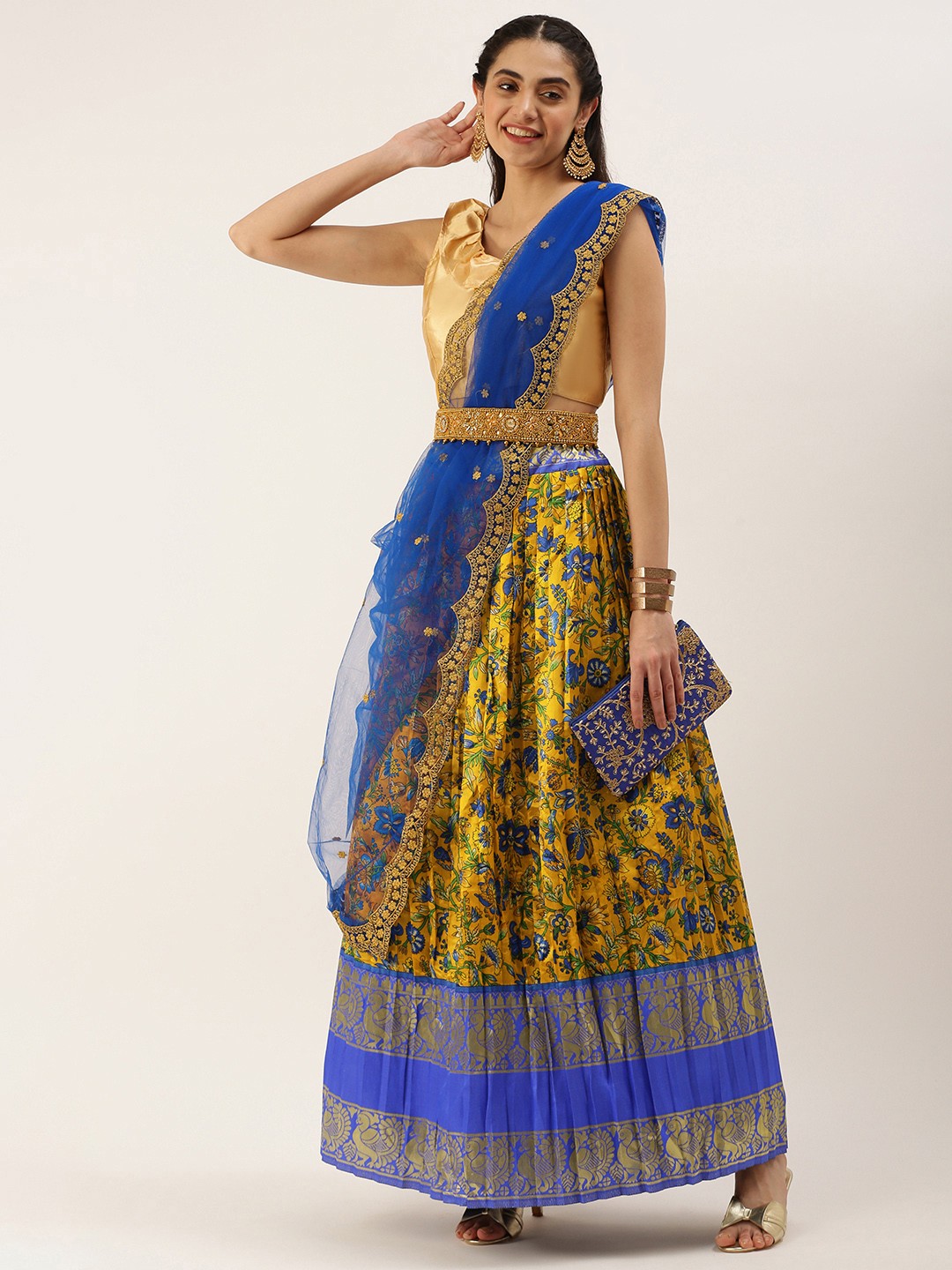 Kanakadara Mustard Yellow & Blue Embroidered Unstitched Lehenga Choli With Dupatta
Kanakadara Mustard Yellow & Blue Embroidered Unstitched Lehenga Choli With Dupatta