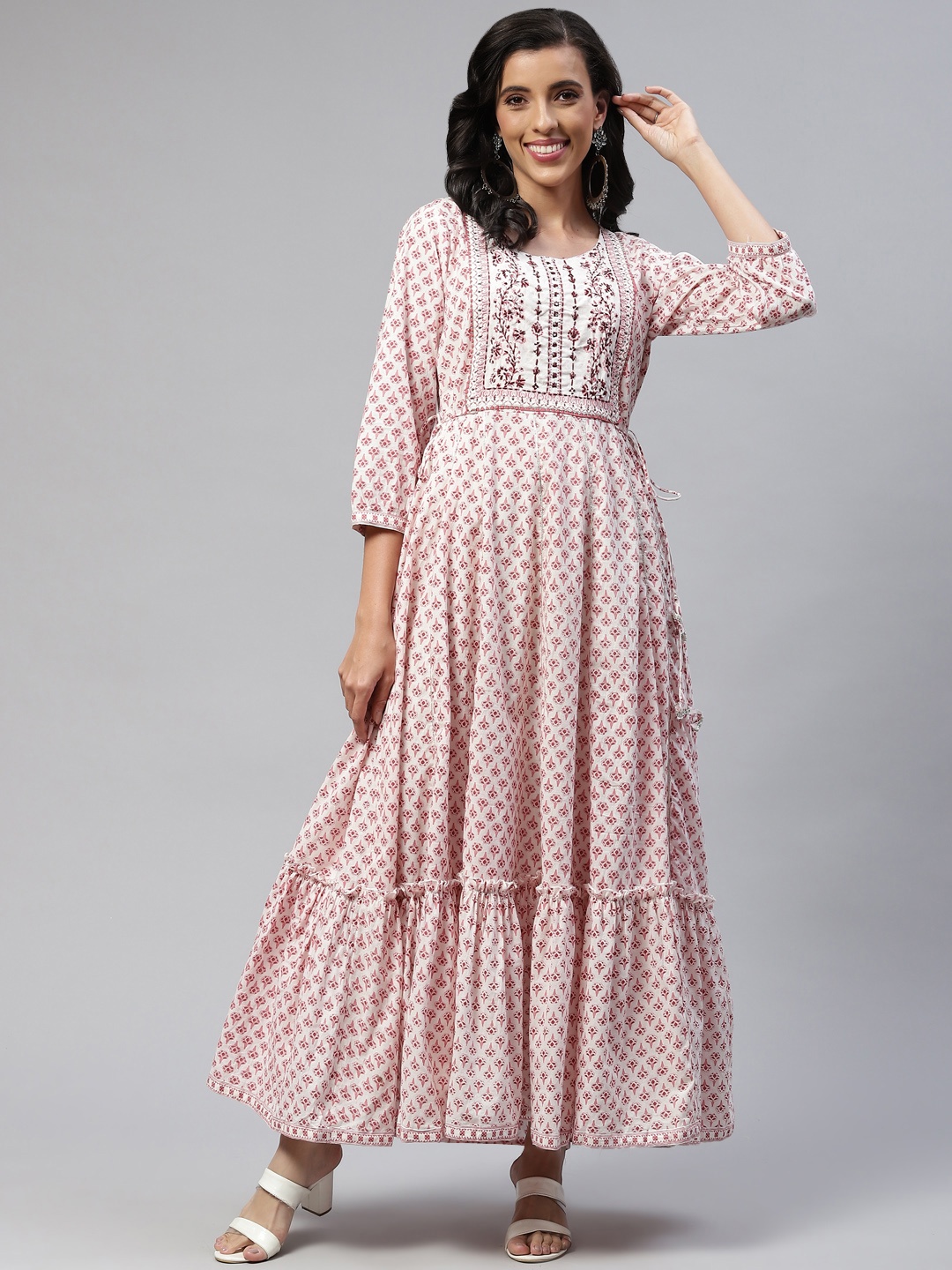 Readiprint Fashions Cream-Coloured & Pink Floral Embroidered Tiered Maxi Ethnic Dress
Readiprint Fashions Cream-Coloured & Pink Floral Embroidered Tiered Maxi Ethnic Dress