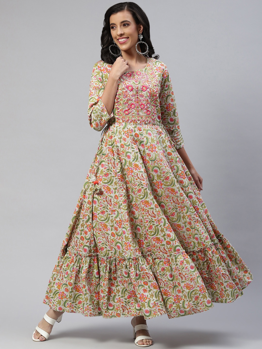 Readiprint Fashions Multicoloured Floral Embroidered Tiered Maxi Ethnic Dress, Multi
Readiprint Fashions Multicoloured Floral Embroidered Tiered Maxi Ethnic Dress, Multi