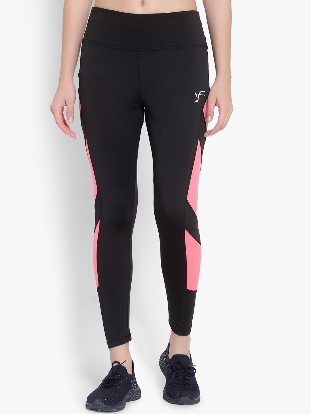 YOU FOREVER Women Black & Pink Colorblocked Tights