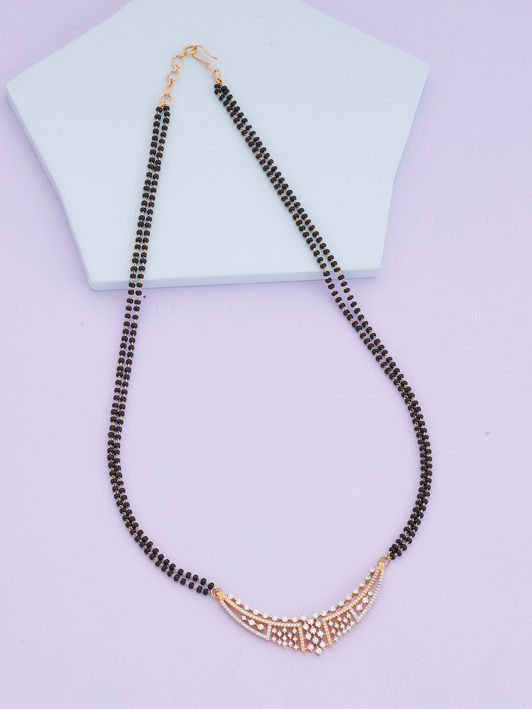 Kushal's Fashion Jewellery Gold-Plated White & Black CZ Studded & Beaded Mangalsutra
Kushal's Fashion Jewellery Gold-Plated White & Black CZ Studded & Beaded Mangalsutra