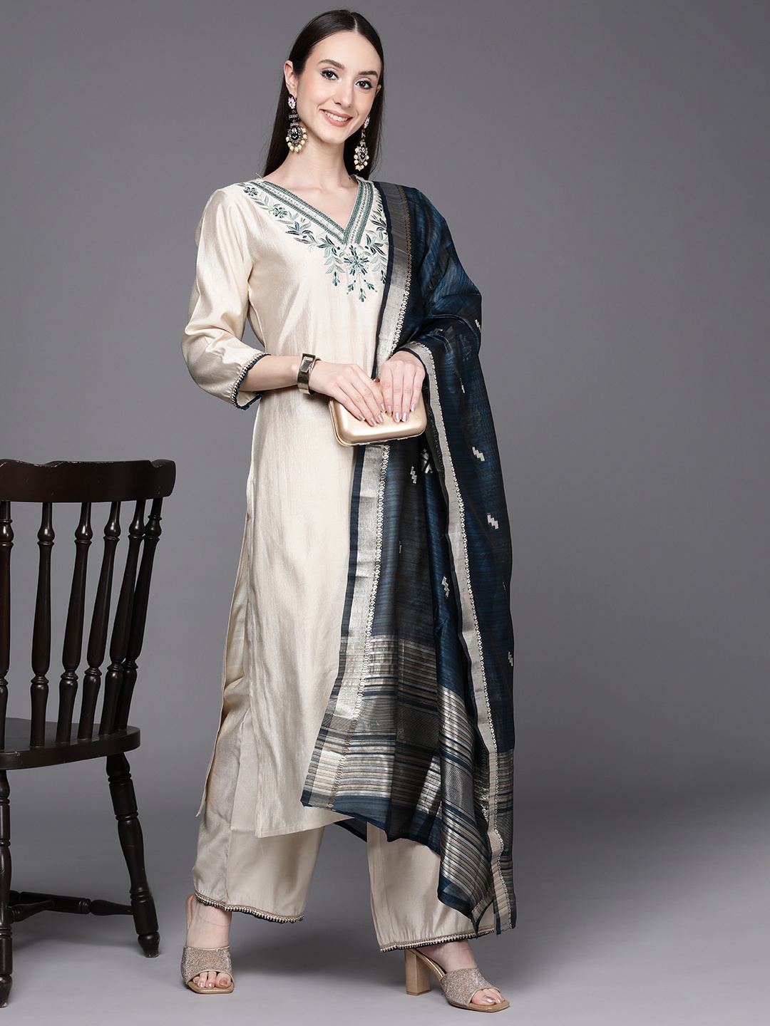 Indo Era Women Off White Ethnic Motifs Embroidered Liva Kurta with Palazzos & With Dupatta
Indo Era Women Off White Ethnic Motifs Embroidered Liva Kurta with Palazzos & With Dupatta