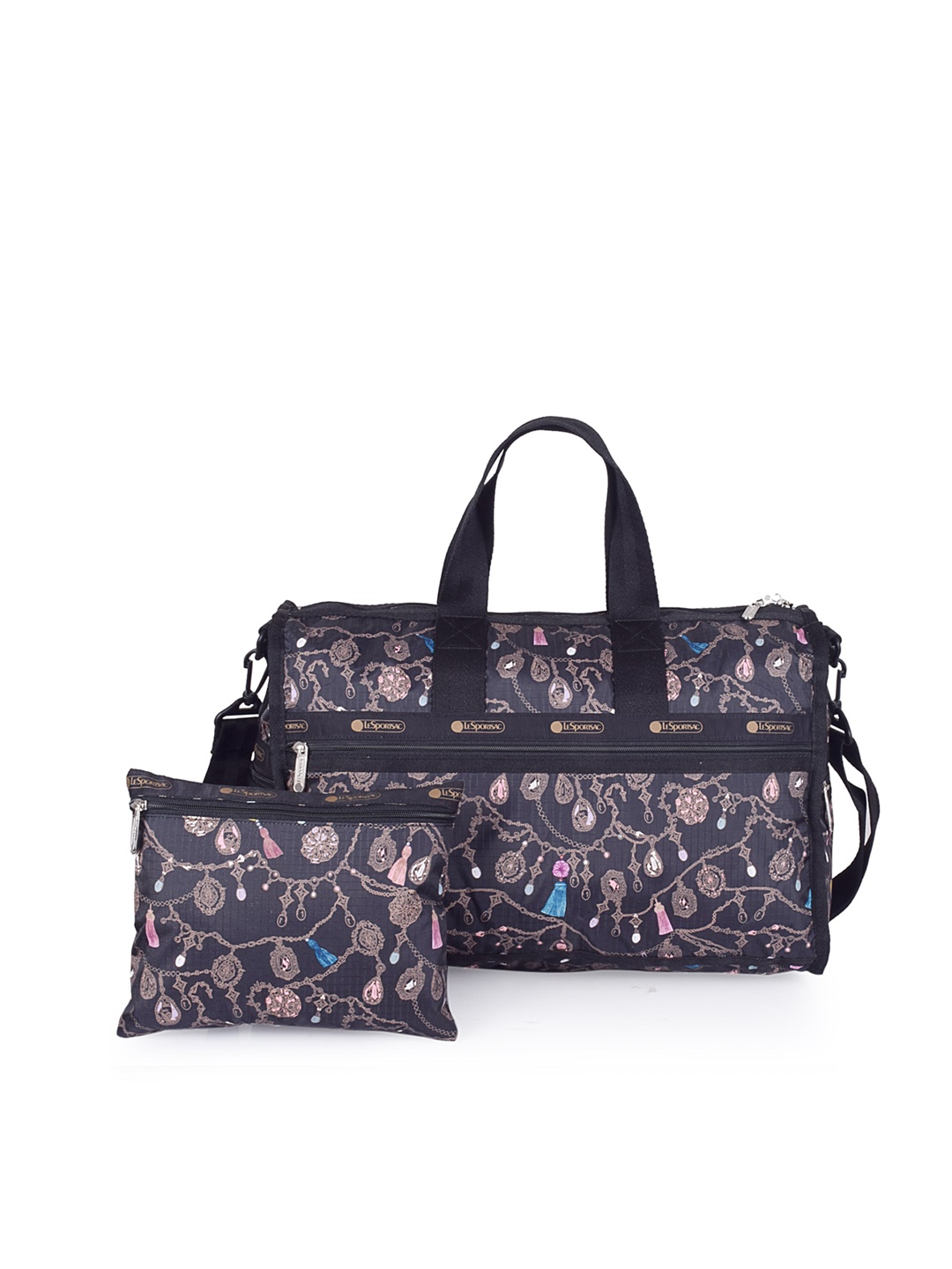 LeSportsac Black Printed PU Structured Handheld Bag
