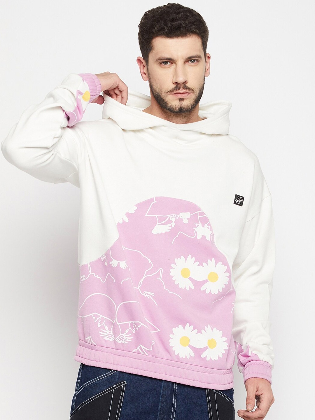 FUGAZEE Men White Printed Hooded Sweatshirt
