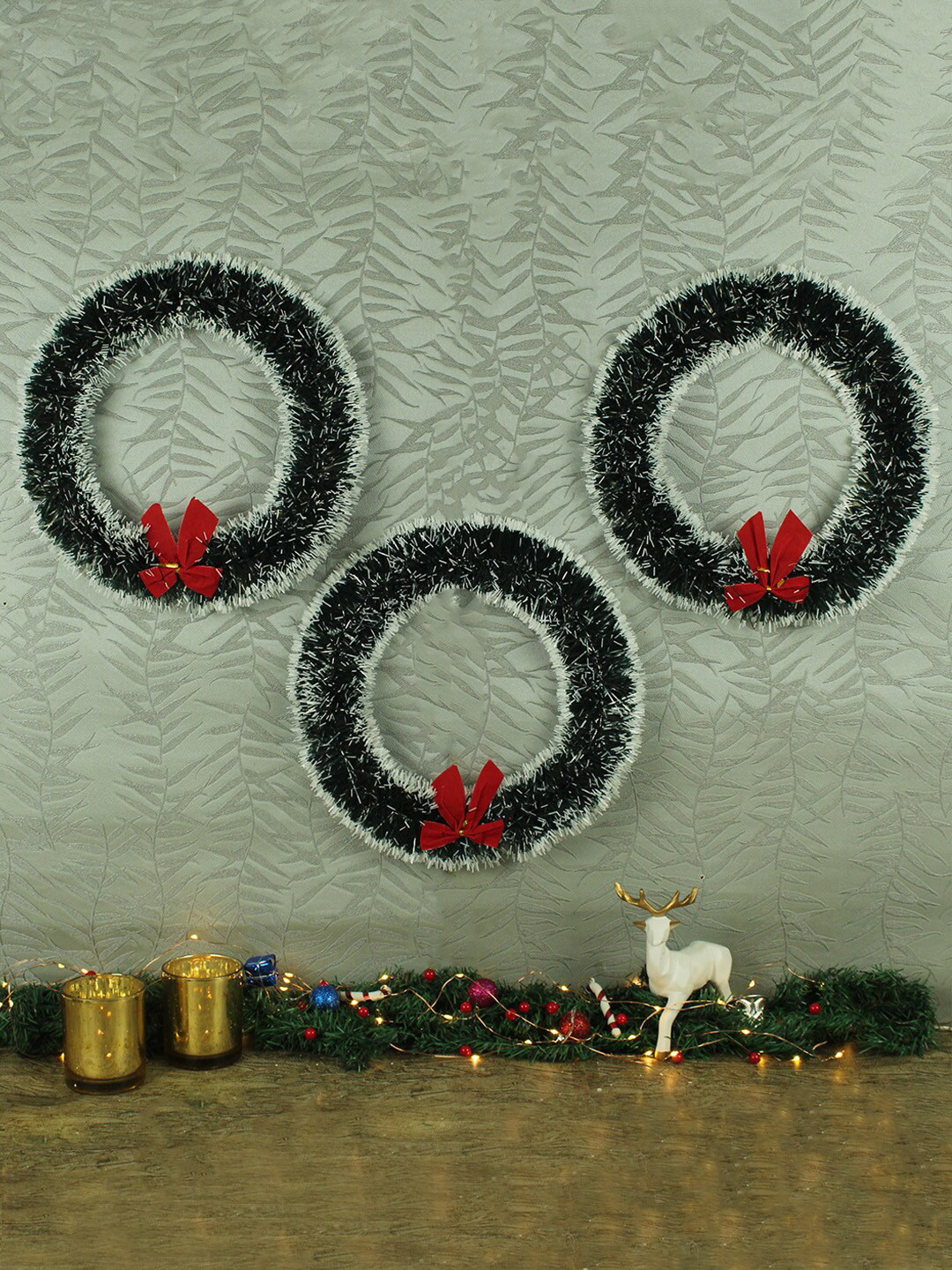 TIED RIBBONS Set Of 3 Black Round Christmas Decoration Wreath Wall Decor Door Hanging, Multi
TIED RIBBONS Set Of 3 Black Round Christmas Decoration Wreath Wall Decor Door Hanging, Multi