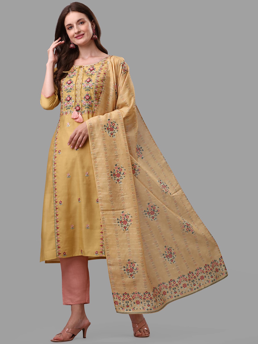 Berrylicious Women Yellow Floral Embroidered Thread Work Chanderi Cotton Kurta with Trousers & With Dupatta
Berrylicious Women Yellow Floral Embroidered Thread Work Chanderi Cotton Kurta with Trousers & With Dupatta