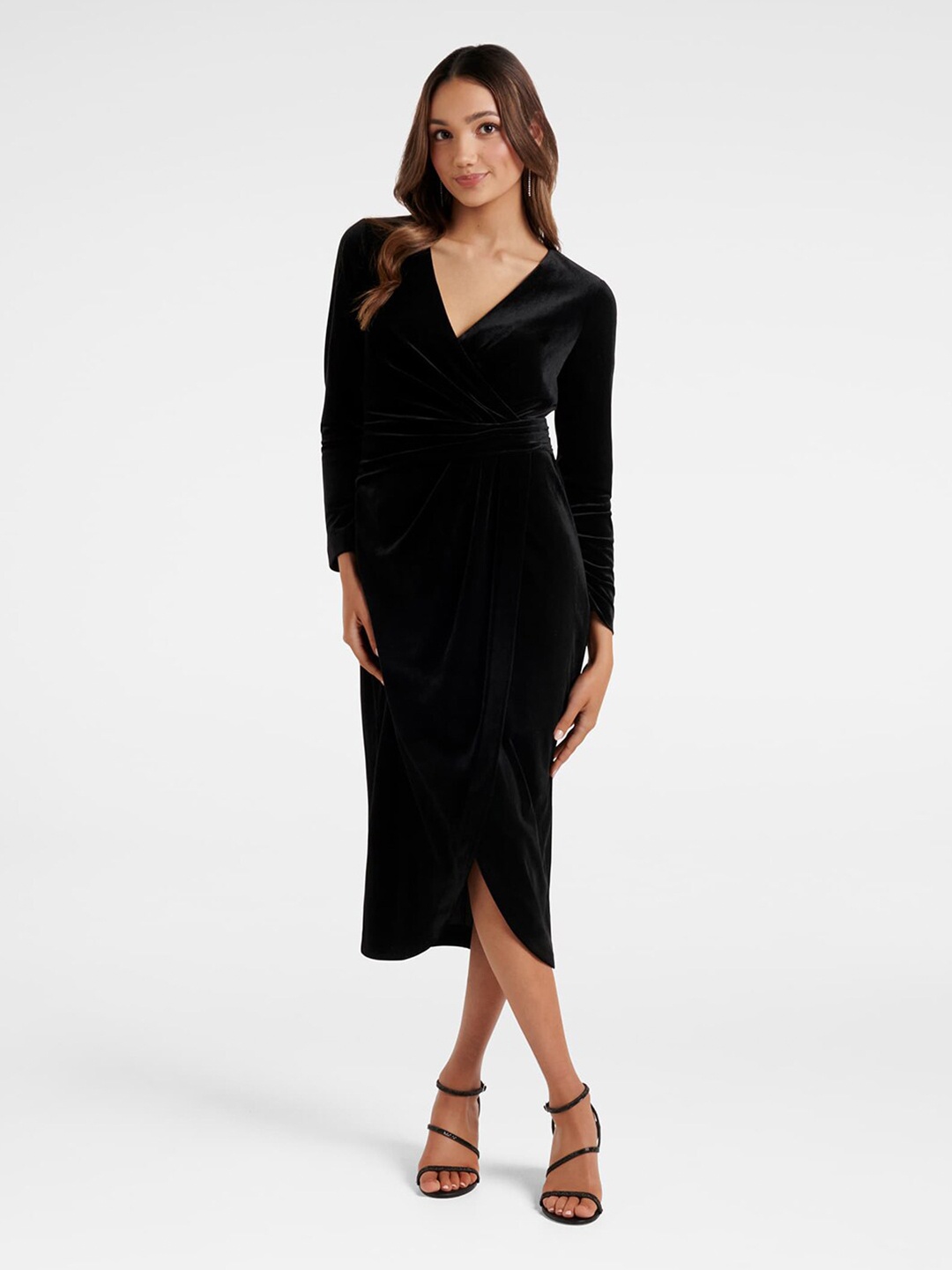 Forever New Black Velvet Midi Dress