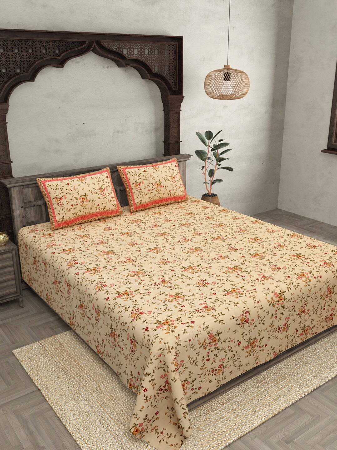 JAIPUR FABRIC Cream-Coloured & Peach Cotton Floral King Bedsheet with 2 Pillow Covers
JAIPUR FABRIC Cream-Coloured & Peach Cotton Floral King Bedsheet with 2 Pillow Covers