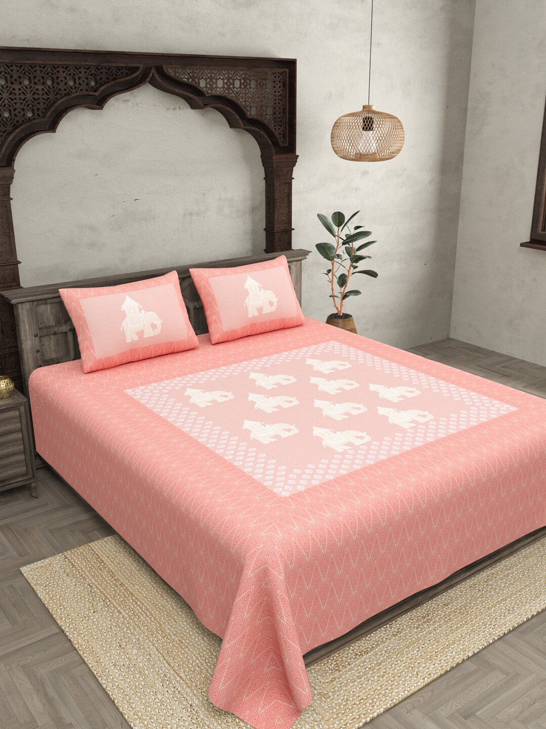 JAIPUR FABRIC Peach & White Cotton Printed 300 TC King Bedsheet with 2 Pillow Covers
JAIPUR FABRIC Peach & White Cotton Printed 300 TC King Bedsheet with 2 Pillow Covers