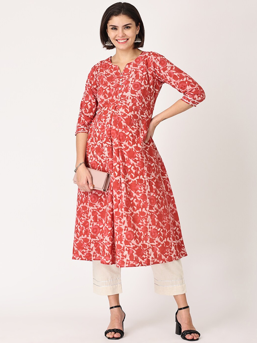 The Mom Store Women Red Floral Printed Pleated Pure Cotton Maternity Kurta with Trousers
The Mom Store Women Red Floral Printed Pleated Pure Cotton Maternity Kurta with Trousers