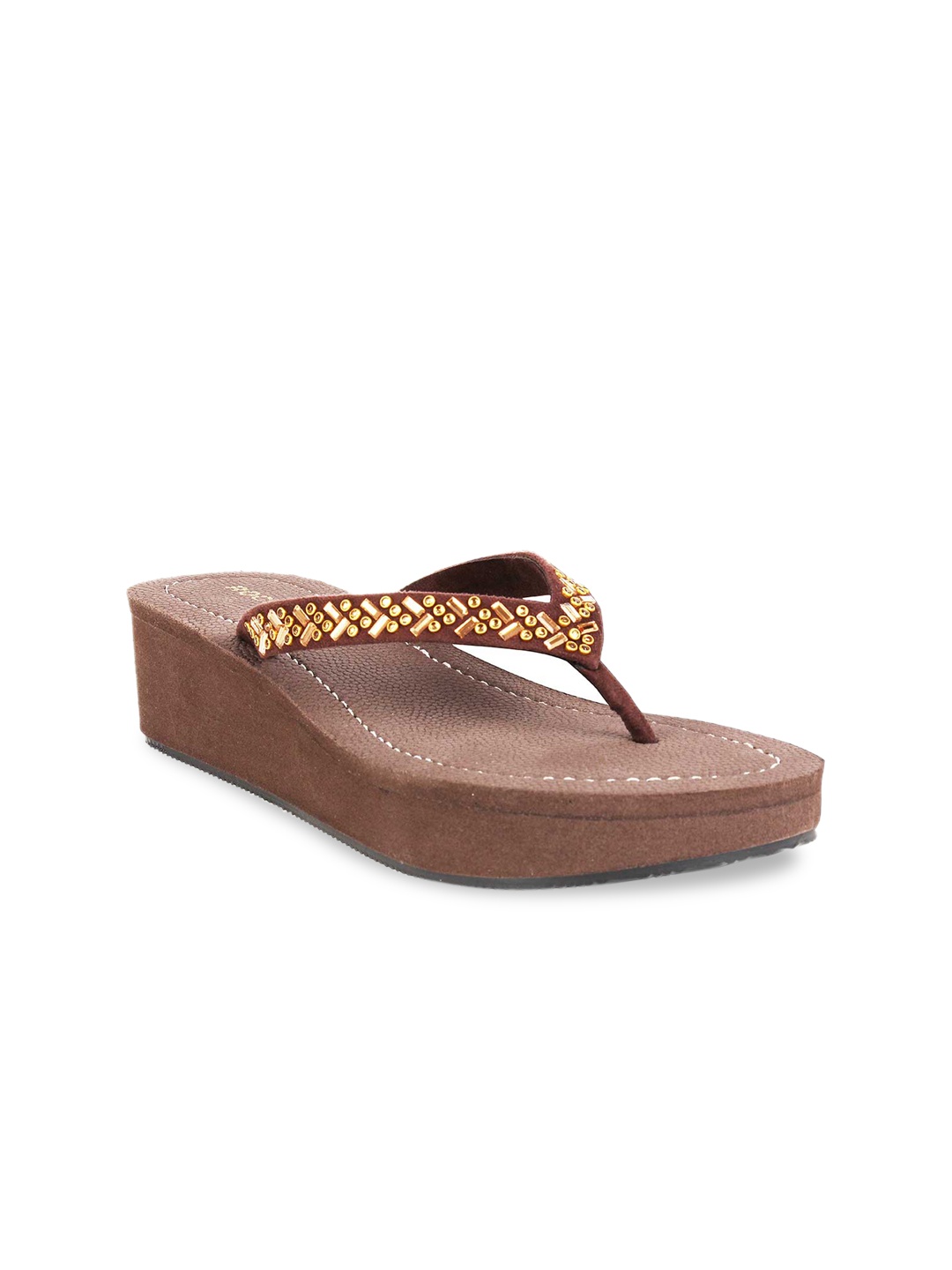 Rocia Brown Embellished Party Wedge Heels