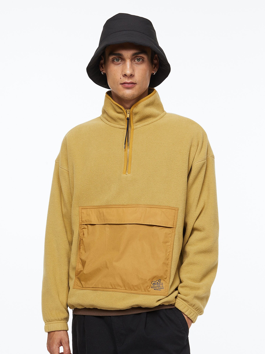 H&M Men Yellow Oversized Fit Fleece Top
