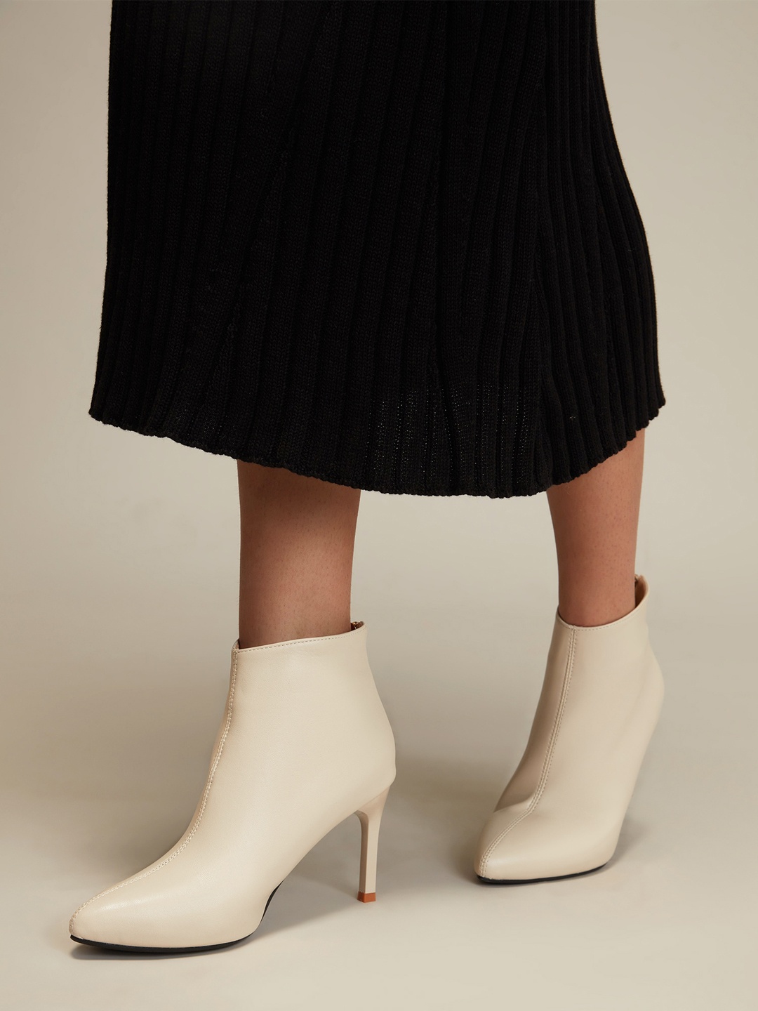 20Dresses Women Cream-Color Solid Ankle Length Stiletto Heel Boots