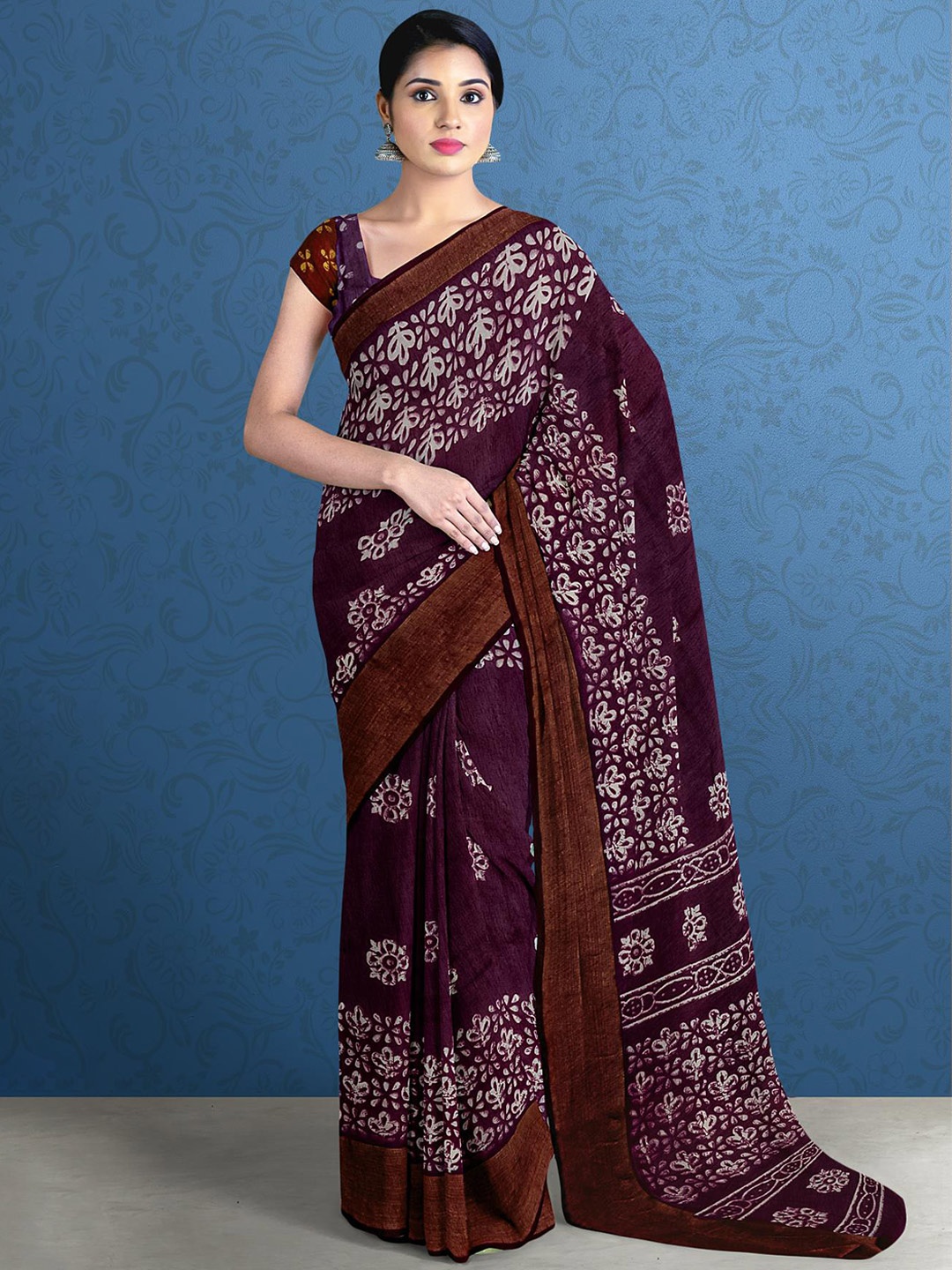 Kalamandir Purple & Off White Floral Saree