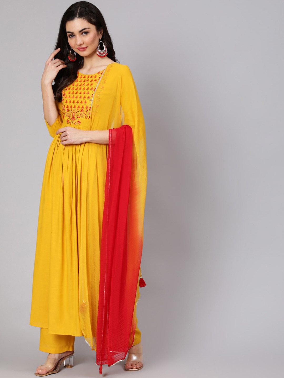 INDIE CLOSET Women Mustard Yellow Embroidered Mirror Work Kurta with Palazzo & Dupatta
INDIE CLOSET Women Mustard Yellow Embroidered Mirror Work Kurta with Palazzo & Dupatta