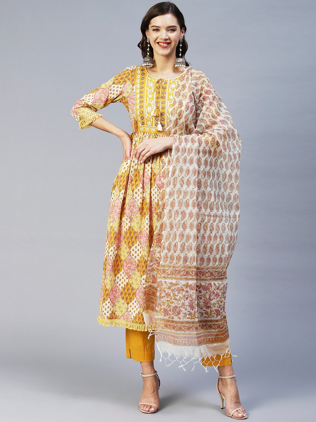 FASHOR Women Yellow Floral Printed Pleated Pure Cotton Kurta With Trousers & With Dupatta
FASHOR Women Yellow Floral Printed Pleated Pure Cotton Kurta With Trousers & With Dupatta