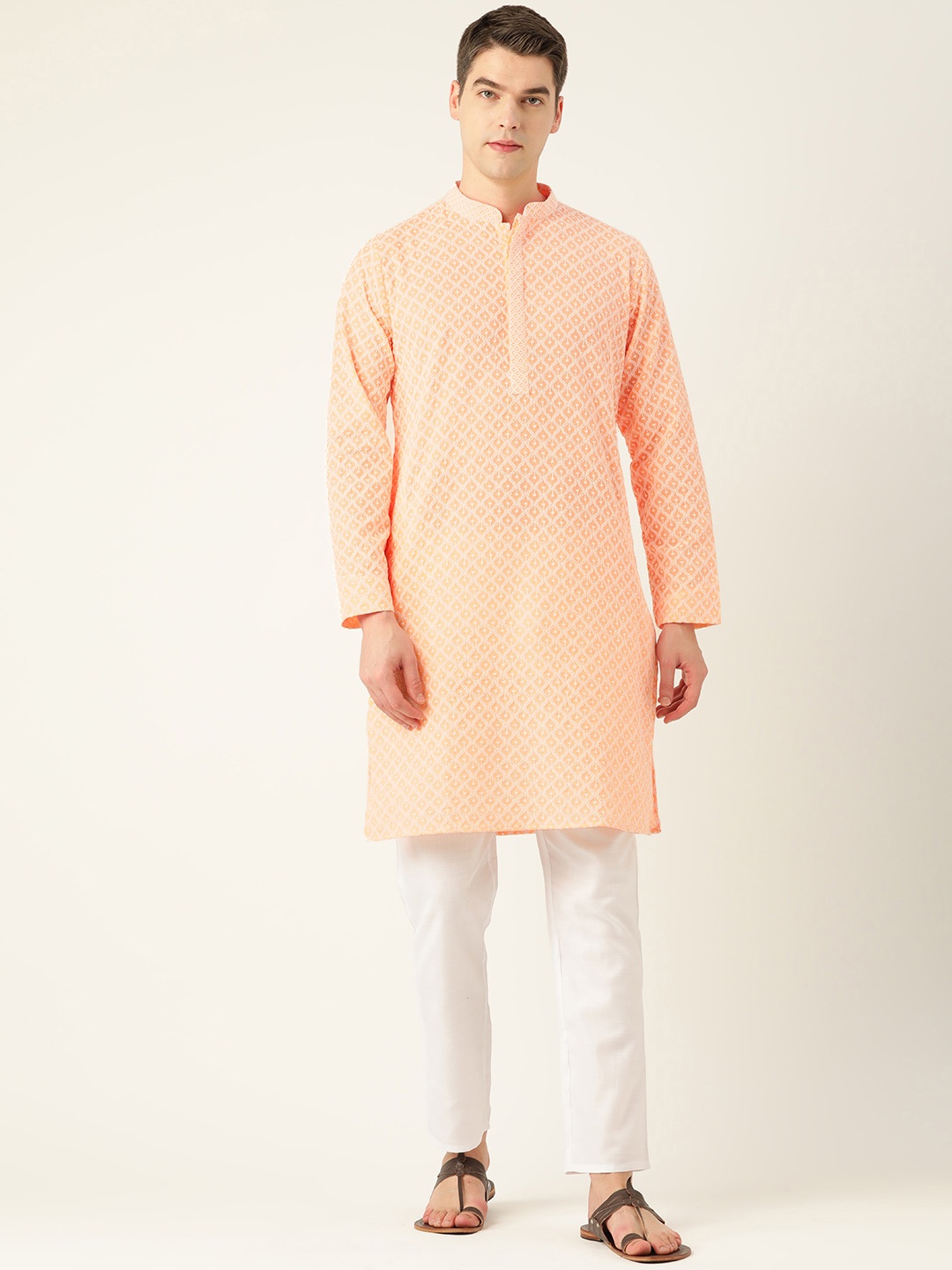 Molly & Michel Men Peach-Coloured Chikankari Embroidered Pure Cotton Kurta with Pyjamas
Molly & Michel Men Peach-Coloured Chikankari Embroidered Pure Cotton Kurta with Pyjamas